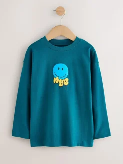 Next Teal/Blue/Grey Bright Graffiti Relaxed Fit Graphic Print Long Sleeve T-Shirts 3 Pack (3-16yrs)^BOY Tops|T-Shirts