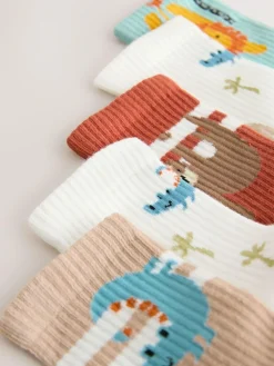 Hot Next Teal/Brown Safari Animals Character Cotton Rich Socks 5 Pack