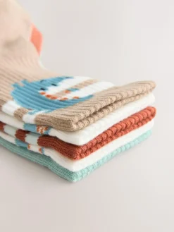 Hot Next Teal/Brown Safari Animals Character Cotton Rich Socks 5 Pack