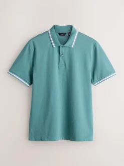 Hot Next Short Sleeve Tipped Pique Polo Shirts 3 Pack Teal/Navy/Grey