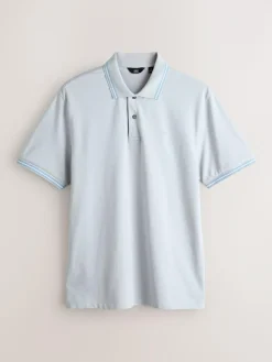 Hot Next Short Sleeve Tipped Pique Polo Shirts 3 Pack Teal/Navy/Grey