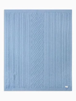 Hot The Little Tailor Baby Blue Fisherman Cable Knitted 100% Cotton Blanket