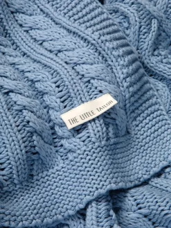 Hot The Little Tailor Baby Blue Fisherman Cable Knitted 100% Cotton Blanket