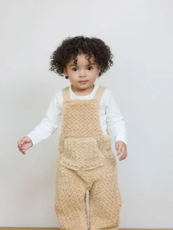 Outlet The Little Tailor Baby Chunky Sherpa Fleece Dungarees and Bodysuit Set Natural