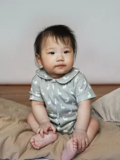 Online The Little Tailor Baby Jersey Bunny Print 100% Cotton Romper Grey