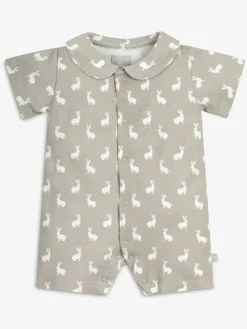 Online The Little Tailor Baby Jersey Bunny Print 100% Cotton Romper Grey