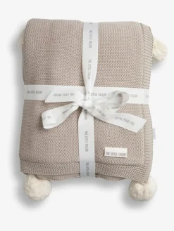 The Little Tailor Baby Natural Pom Pom Plush Lined Blanket^ Nursery Bedding|Blankets