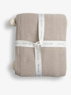 The Little Tailor Baby Natural Pom Pom Plush Lined Blanket^ Nursery Bedding|Blankets