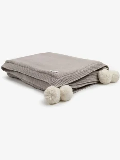 The Little Tailor Baby Natural Pom Pom Plush Lined Blanket^ Nursery Bedding|Blankets