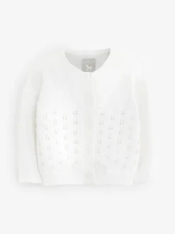 Hot The Little Tailor Baby Pointelle 100% Cotton White Cardigan