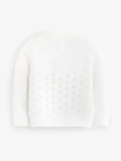 Hot The Little Tailor Baby Pointelle 100% Cotton White Cardigan