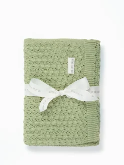 The Little Tailor Baby Scallop Design Pointelle 100% Cotton Blanket^ Nursery Bedding|Blankets