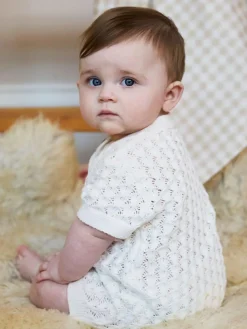 Discount The Little Tailor Baby Scallop Design Pointelle Button Through 100% Cotton Romper White