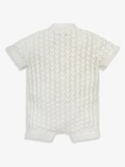 Discount The Little Tailor Baby Scallop Design Pointelle Button Through 100% Cotton Romper White