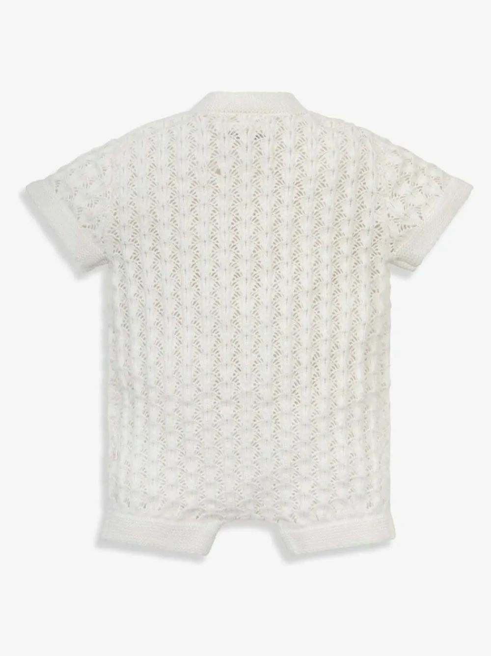 Discount The Little Tailor Baby Scallop Design Pointelle Button Through 100% Cotton Romper White