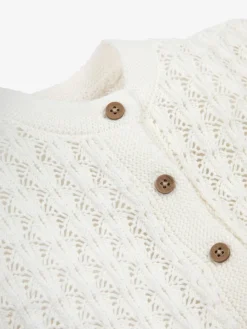 Discount The Little Tailor Baby Scallop Design Pointelle Button Through 100% Cotton Romper White