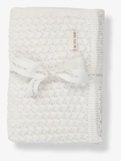 New The Little Tailor Baby Scallop Design Pointelle 100% Cotton Blanket White