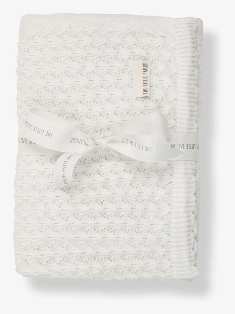 New The Little Tailor Baby Scallop Design Pointelle 100% Cotton Blanket White