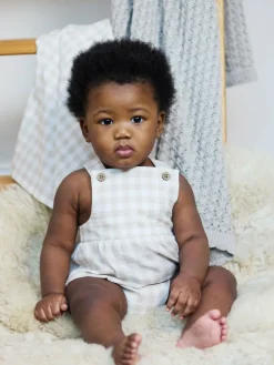 Clearance The Little Tailor Baby Woven Shorty 100% Cotton Romper Fawn Gingham