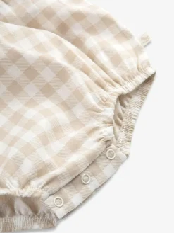 Clearance The Little Tailor Baby Woven Shorty 100% Cotton Romper Fawn Gingham