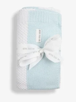 New The Little Tailor Large Supersoft Textured Knitted 100% Cotton Blanket Blue