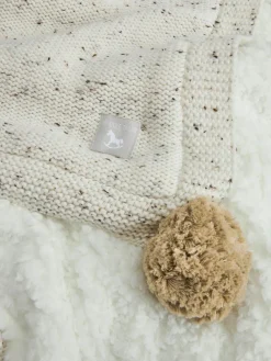 Discount The Little Tailor Pom Pom Plush Lined Baby Blanket