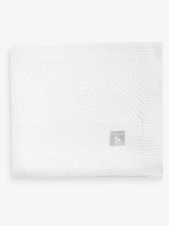 New The Little Tailor Large Supersoft Textured Knitted 100% Cotton Blanket White