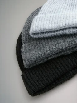 Hot The Set 3 Pack Beanies Black/Grey Marl/Charcoal Grey