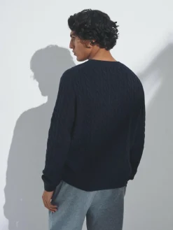 The Set 2 Pack Cable Knit Jumpers with Wool Navy Blue/Brown^ Knitwear|Knitwear