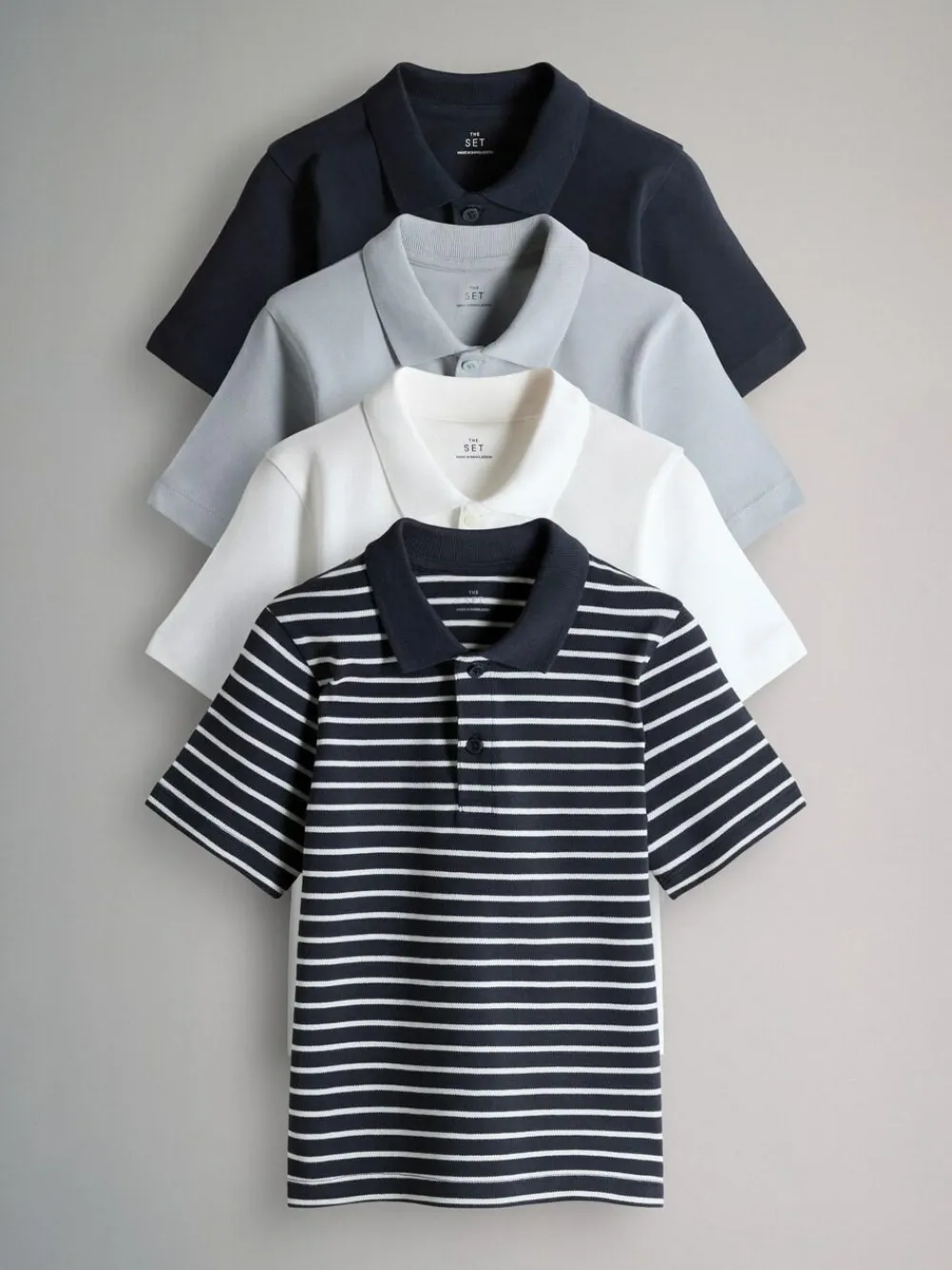 The Set 5 Pack Cotton Pique Polo Shirts Navy/Stripe/Light Blue/White^BOY Tops