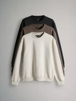 The Set 3 Pack Crew Neck Relaxed Fit Sweatshirts Black/Brown