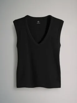 Best The Set 5 Pack Deep V-Neck Ribbed Vest Black/Brown/White/Cream