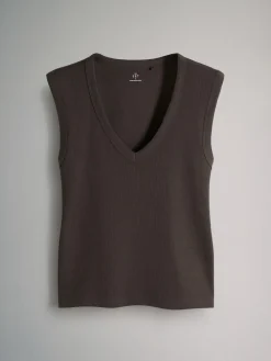 Best The Set 5 Pack Deep V-Neck Ribbed Vest Black/Brown/White/Cream