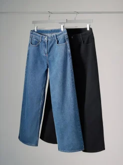The Set 2 Pack Denim Wide Leg 100% Cotton Jeans Black/Mid Blue^Women Jeans|Jeans
