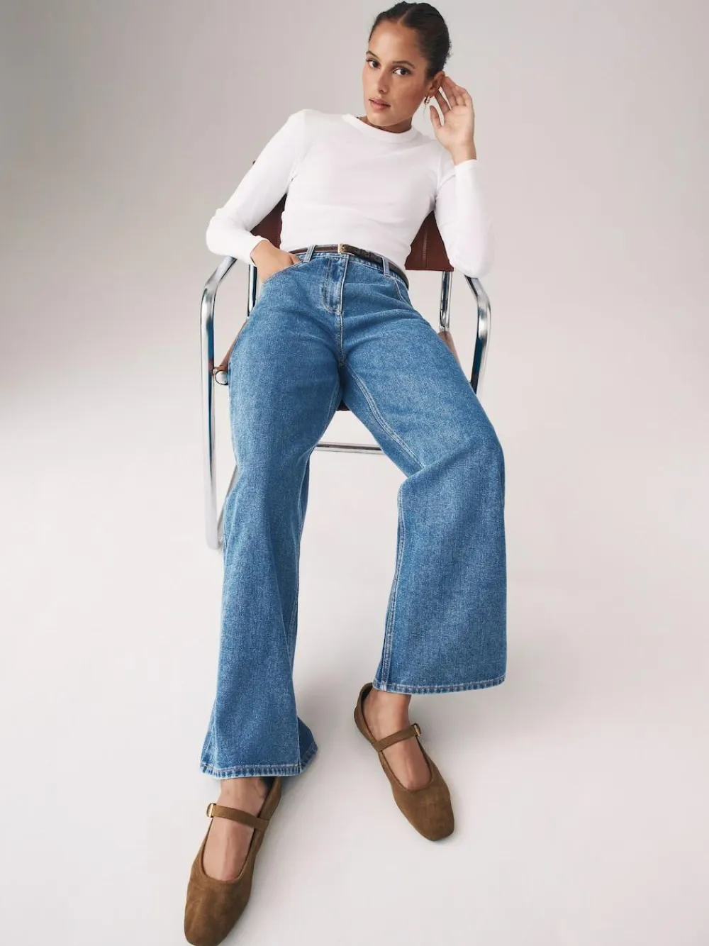 The Set 2 Pack Denim Wide Leg 100% Cotton Jeans Black/Mid Blue^Women Jeans|Jeans