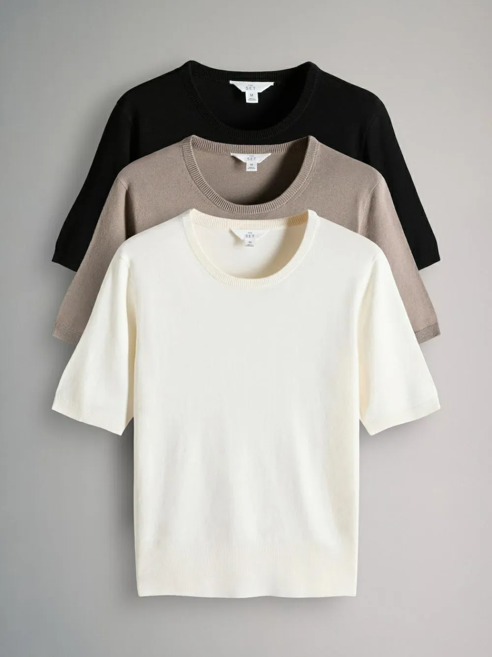 Outlet The Set 3 Pack Fine Knit T-Shirts Black/Neutral/Cream