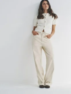 The Set 2 Pack Gold Button Knitted Short Sleeve Cardigans Cream/Black^Women Knitwear|Knitwear