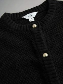 The Set 2 Pack Gold Button Knitted Short Sleeve Cardigans Cream/Black^Women Knitwear|Knitwear