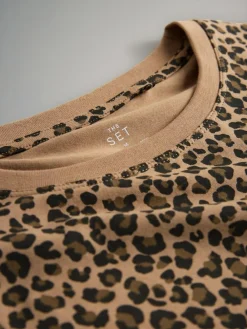 The Set 4 Pack Half Sleeve Fitted Crew Neck T-Shirts Black/White/Animal/Pink^Women Tops & T-Shirts