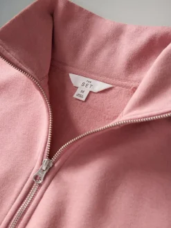 The Set 2 Pack Half Zip Funnel Neck Sweatshirts Pink/Chocolate Brown^Women Hoodies & Sweatshirts