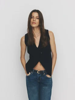 The Set 2 Pack Knitted Gold Button Ribbed Waistcoat Neutral/Black^Women Suits & Tailoring