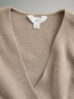 The Set 2 Pack Knitted Gold Button Ribbed Waistcoat Neutral/Black^Women Suits & Tailoring