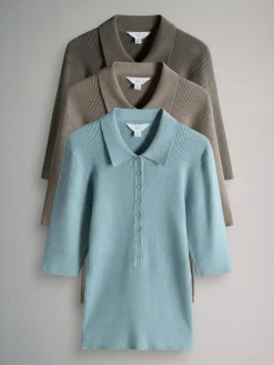 Online The Set 3 Pack Knitted Ribbed Polo Tops Brown/Neutral/Blue