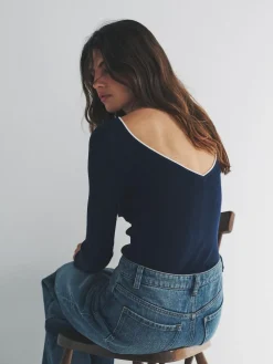 The Set 2 Pack Knitted Tipped Scoop Back Tops Ecru/Navy Blue^Women Nightwear|Knitwear