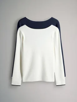 The Set 2 Pack Knitted Tipped Scoop Back Tops Ecru/Navy Blue^Women Nightwear|Knitwear