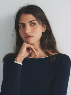 The Set 2 Pack Knitted Tipped Scoop Back Tops Ecru/Navy Blue^Women Nightwear|Knitwear