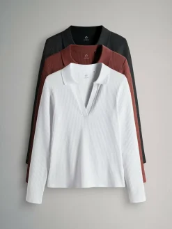 The Set 3 Pack Long Sleeve Ribbed Polo Top^Women Nightwear|Tops & T-Shirts
