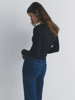 The Set 4 Pack Long Sleeve V-Neck Ribbed Lace Trim T-Shirt Black/Chocolate Brown/Taupe Brown/Cream