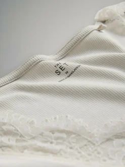 The Set 4 Pack Long Sleeve V-Neck Ribbed Lace Trim T-Shirt Black/Chocolate Brown/Taupe Brown/Cream