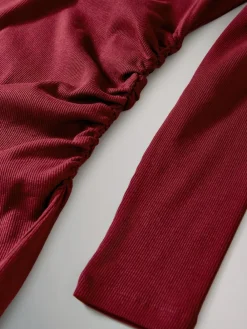 The Set 2 Pack Long Sleeve Ribbed Ruched Maxi Dresses Black/Red^Women Maxi Dresses